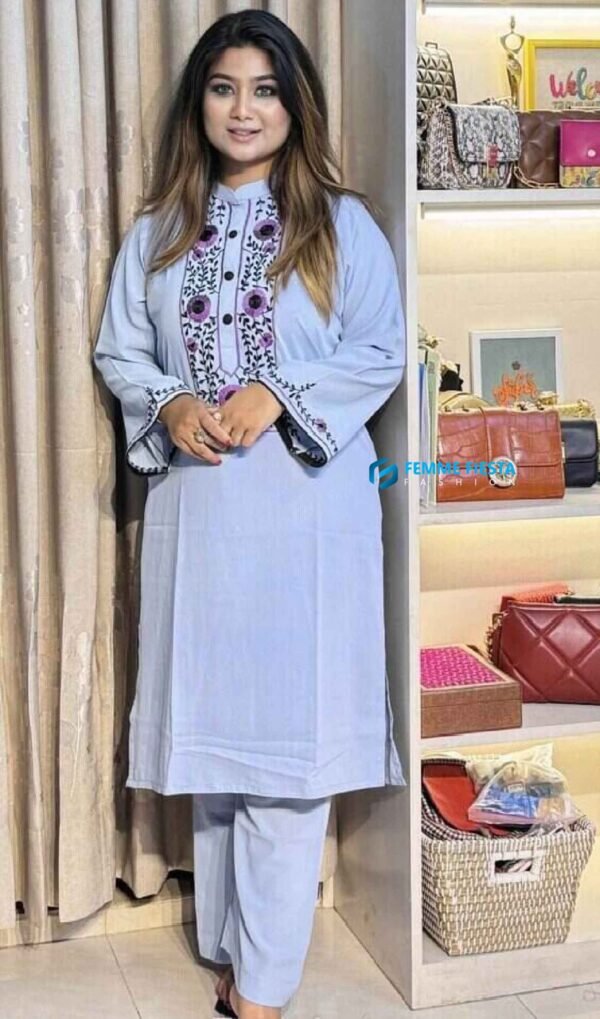 Premium Dubai georgette  kameez with purple & black floral detail embroidery