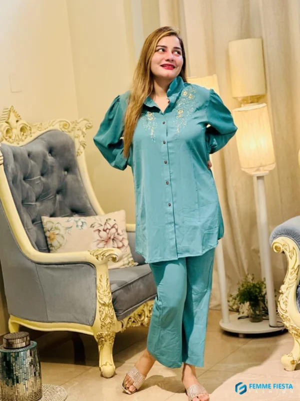 Premium Dubai creep shirt with golden cot embroidery with velvet fabric - Image 3