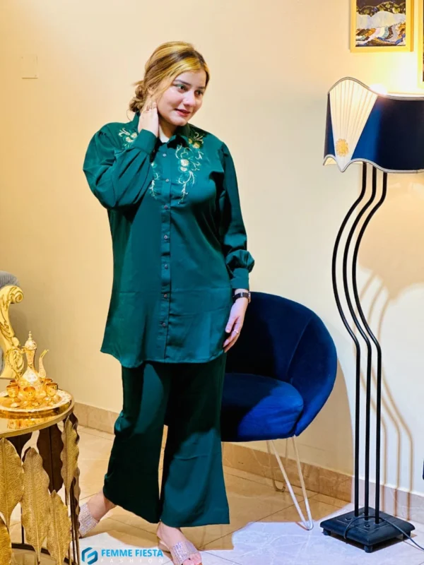 Premium Dubai creep shirt with golden cot embroidery with velvet fabric - Image 2
