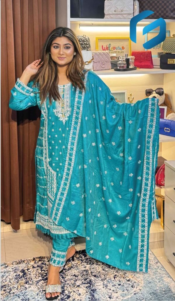 Elegance Embroidered Chinnon Three-Piece - Image 4