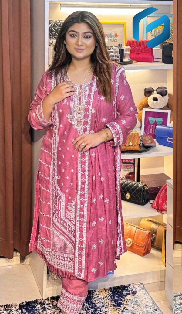 Elegance Embroidered Chinnon Three-Piece - Image 3