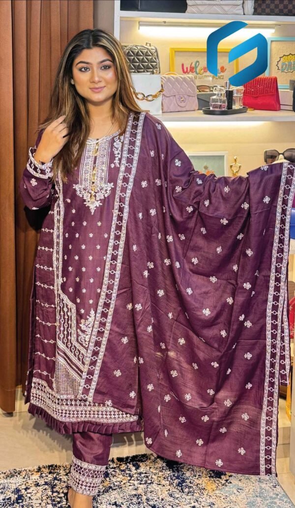 Elegance Embroidered Chinnon Three-Piece - Image 2