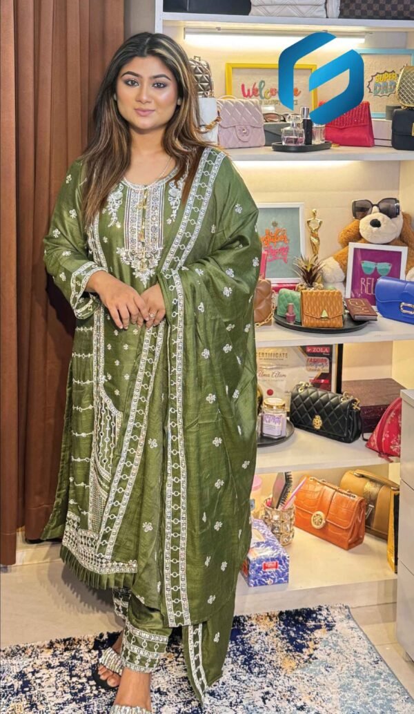 Elegance Embroidered Chinnon Three-Piece