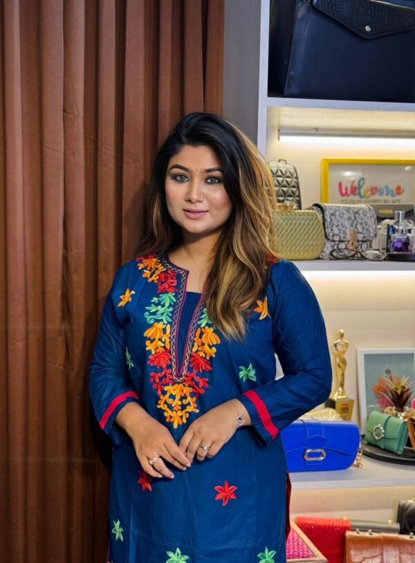 Magenta & Grey Blue Cotton Embroidered Set - Image 4