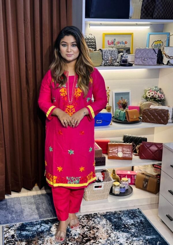 Magenta & Grey Blue Cotton Embroidered Set - Image 3