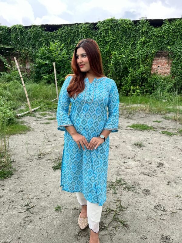 Vibrant Sky Blue Motif Two-Piece Outfit - Image 2