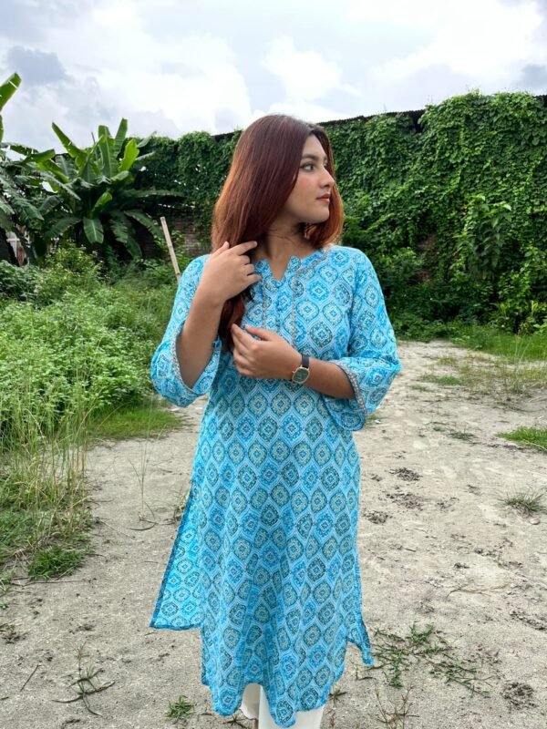 Vibrant Sky Blue Motif Two-Piece Outfit - Image 4
