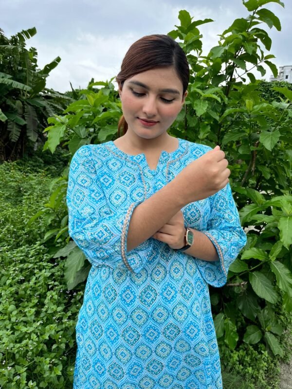 Vibrant Sky Blue Motif Two-Piece Outfit - Image 5