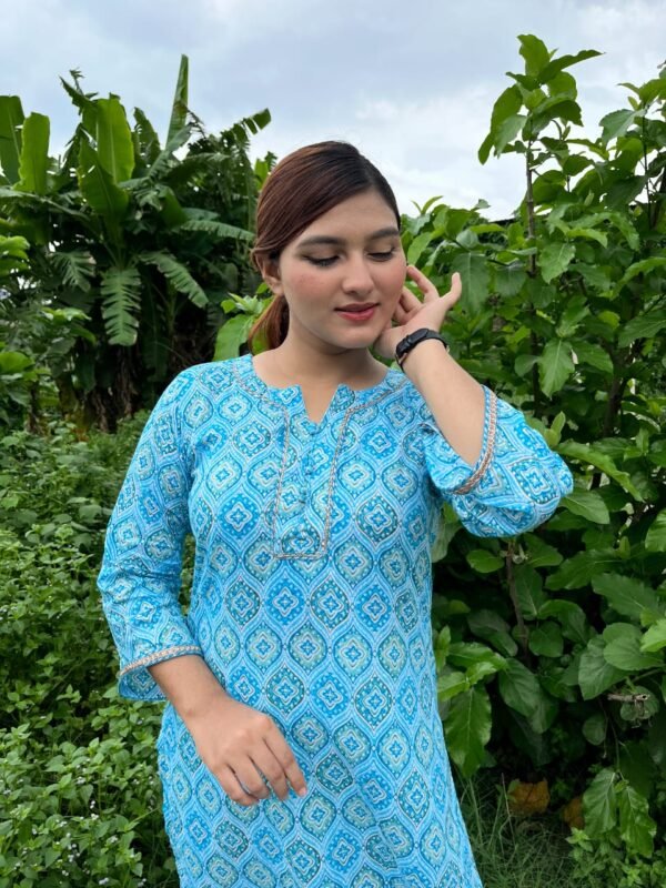 Vibrant Sky Blue Motif Two-Piece Outfit