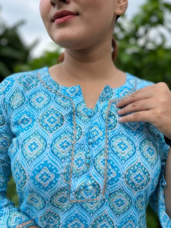 Vibrant Sky Blue Motif Two-Piece Outfit - Image 3