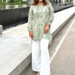 Green Abstract Korean Georgette One-Piece