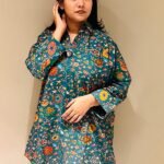 Free Size Midnight Teal Floral Cotton Kurti
