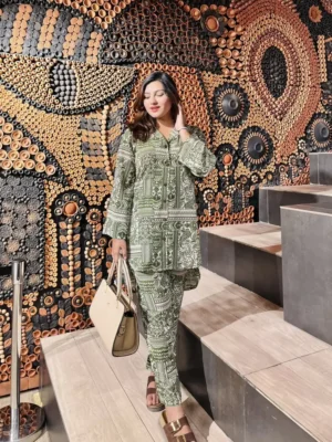 premium china georgette high low co ord set – pastel sage green