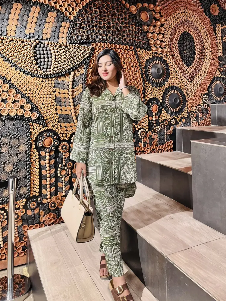 Premium China Georgette High-Low Co-ord Set – Pastel Sage Green