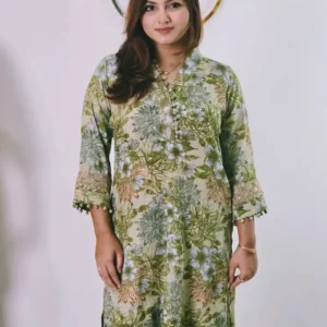 premium floral cotton tunic – olive green