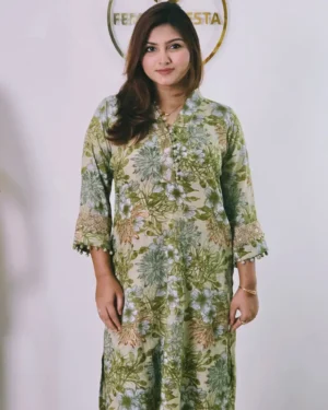 premium floral cotton tunic – olive green