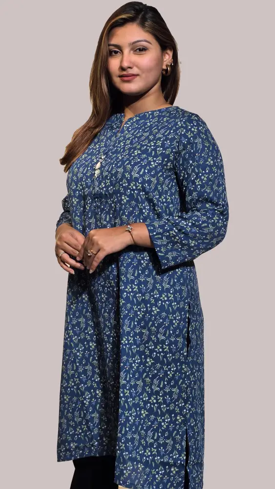 premium korean georgette floral long tunic – indigo blue premium korean georgette floral long tunic – indigo blue