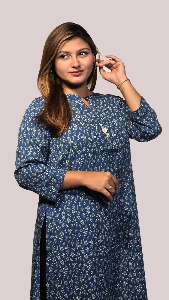 premium korean georgette floral long tunic – indigo blue premium korean georgette floral long tunic – indigo blue